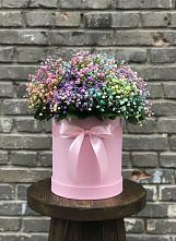 Цветочная композиция из Гипсофила и Розы в шляпной коробке в Солнечногорске-7