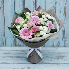 Букет цветов из:  Герберы, Альстромерии и Хризантемы в Солнечногорске-7
