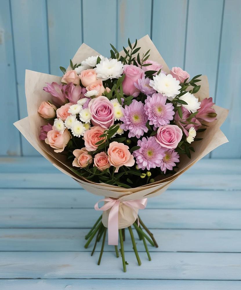 Букет цветов из: Хризантемы, Розы и Альстромерии в Солнечногорске-7