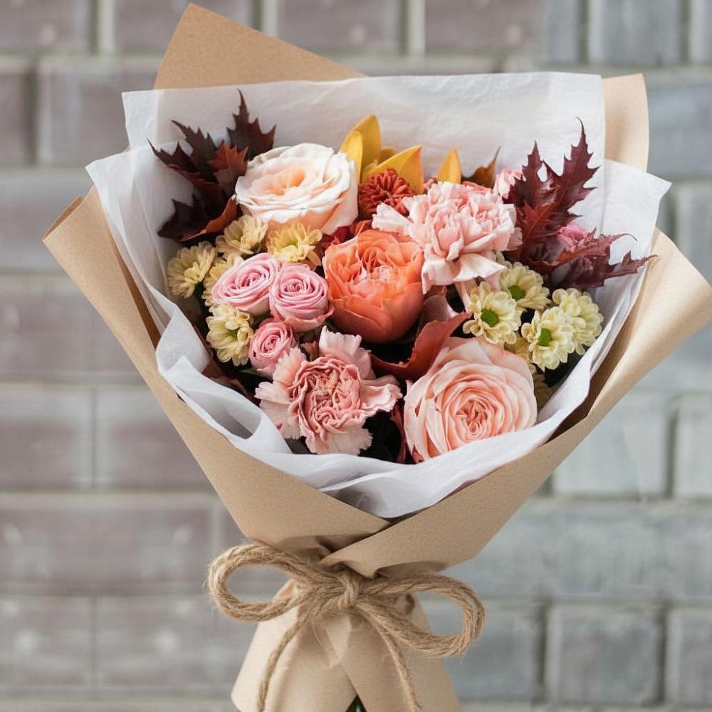 Букет цветов из: Гвоздики, Хризантемы и Розы в Солнечногорске-7