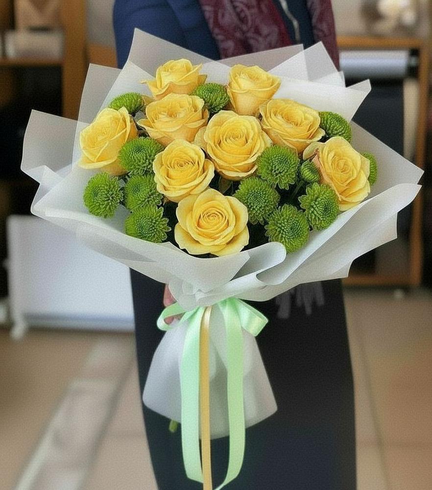 Букет цветов из: Хризантемы и Розы в Солнечногорске-7