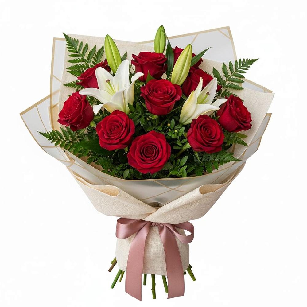 Букет цветов из: Лилии и Розы в Солнечногорске-7