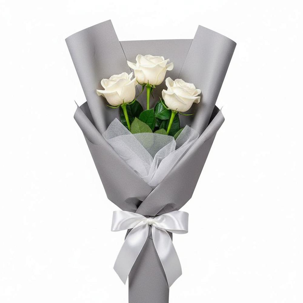 Букет 3 белые розы в Солнечногорске-7