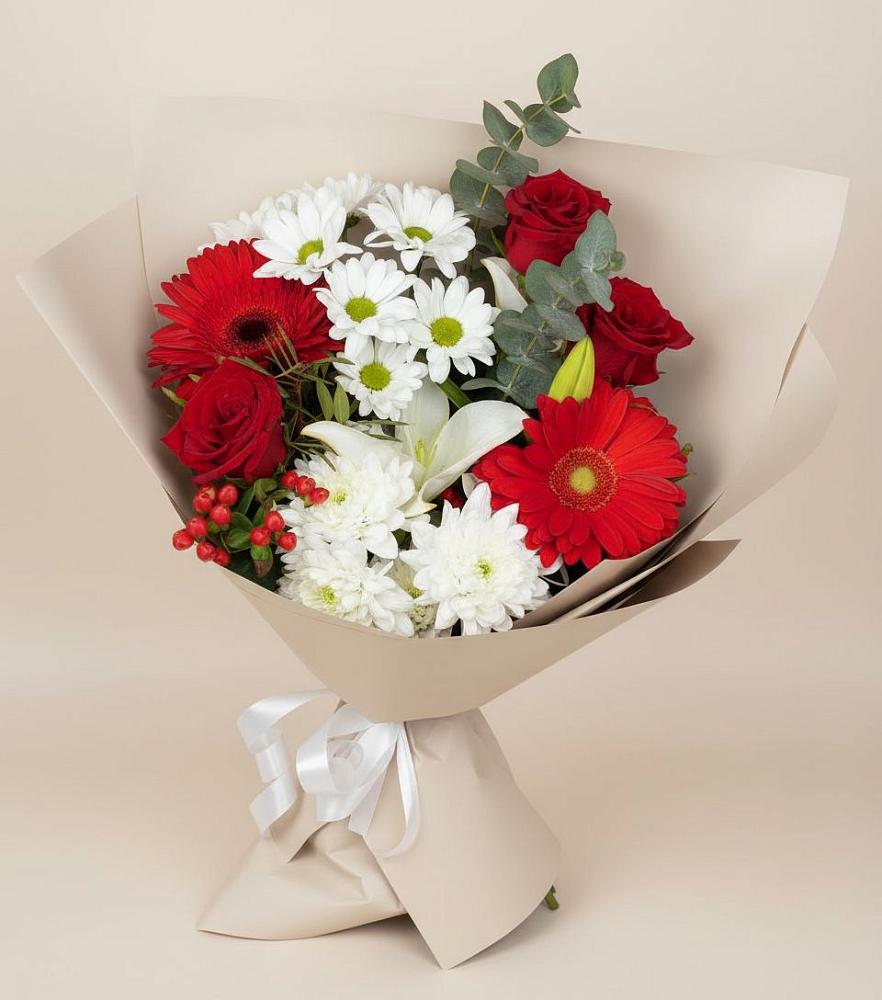 Букет цветов из: Розы, Хризантемы, Герберы и Лилии в Солнечногорске-7