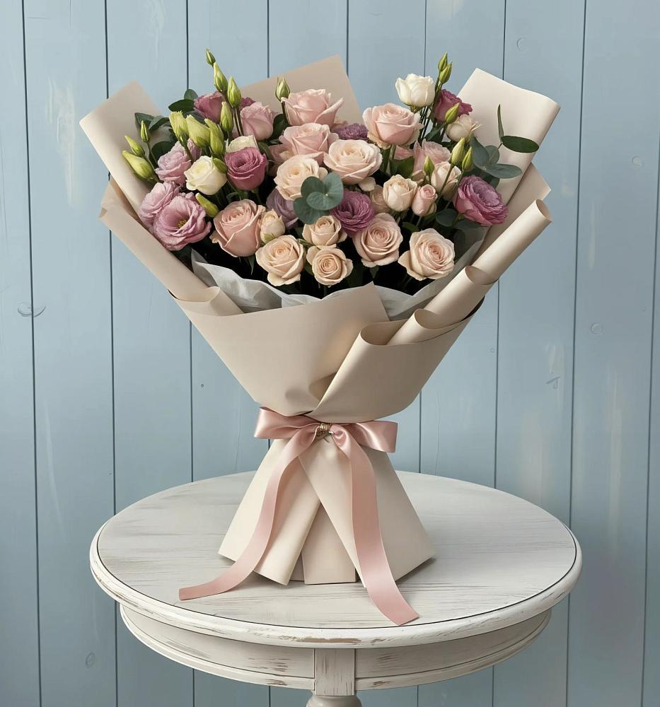 Букет цветов из: Розы и Лизиантусы в Солнечногорске-7