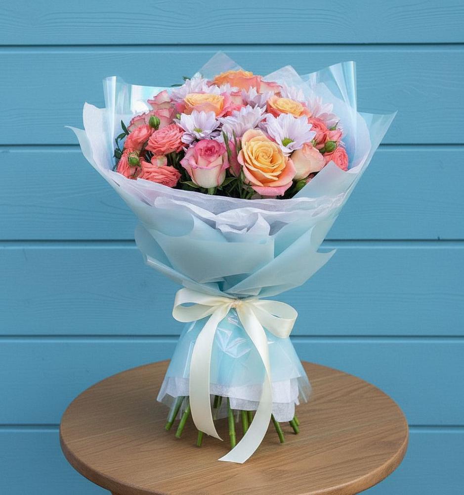 Букет цветов из: Хризантемы и Розы в Солнечногорске-7