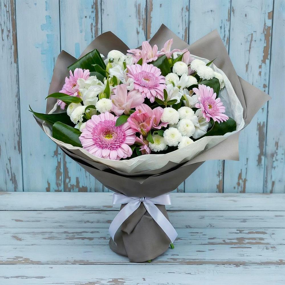 Букет цветов из: Герберы, Альстромерии и Хризантемы в Солнечногорске-7