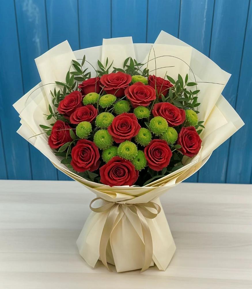 Букет цветов из: Розы и Хризантемы в Солнечногорске-7